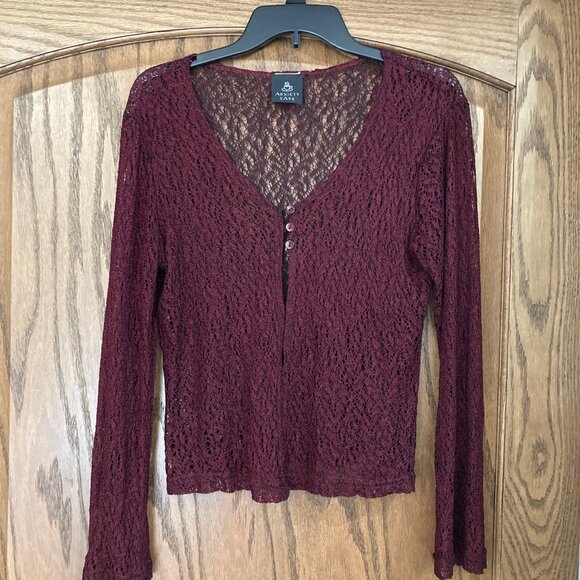 Lacy Overshirt, Dark Burgundy, M size Womens, brand Anxiety Cafe - Picture 3 of 5